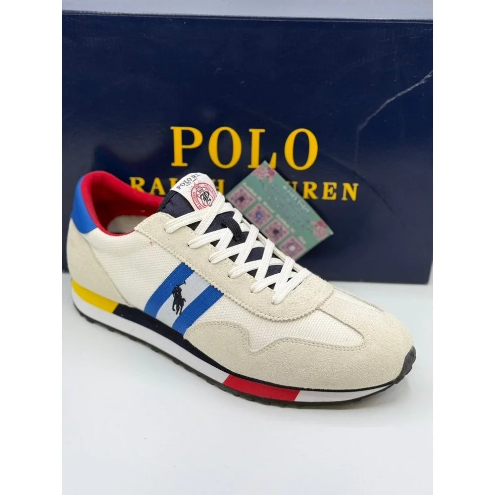 Polo Ralph Lauren Train 85 Sneakers Cream Blue Red Yellow Retro Shoes Size 11.5